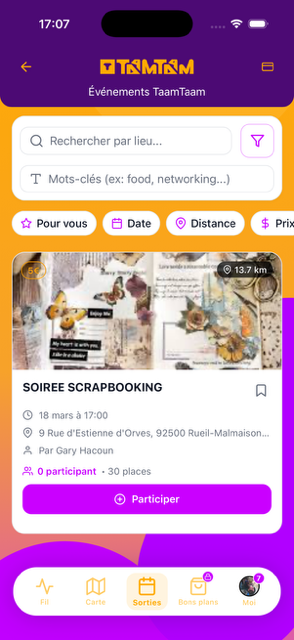 Aperçu de l'application TaamTaam
