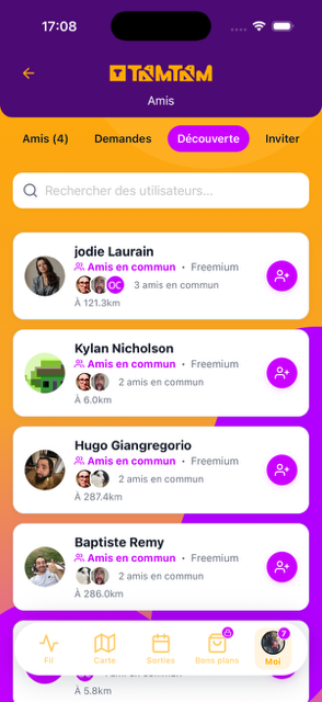 Aperçu de l'application TaamTaam
